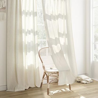 Joywell Linen Curtains 96 Inches Long 8FT for Living Room Hook Belt Cream - color: Natural, size: 52"W x 96"L (Pack of 2)
