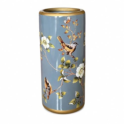 Ceramic Umbrella Stand for Entryway, Decorative Indoor Umbrella Holder with Gold Rim, Floor Vase Cane & Walking Stick Holder for Foyer Hallway Home Decor(Dusty Blue) - color: Dusty Blue