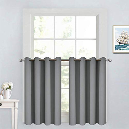 Yakamok Grey Room Darkening Window Curtains 52x36 Inch for Kitchen - color: Grey, size: 52"W x 36"L (Pack of 2)