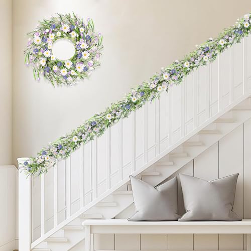 6ft Summer Daisy Garland with Flowers - color: Lavender