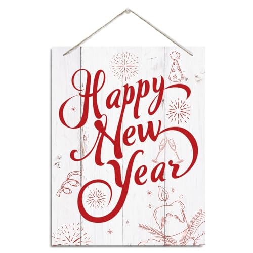 Happy New Year Sign, New Year Decor, Christmas Decor, Rustic Hanging Wood Plaque Sign, Door Gate Hanger, Front Door Decoration, Farmhouse Home Decorative, Wood Plaque Wall Decoration - color: Style 11