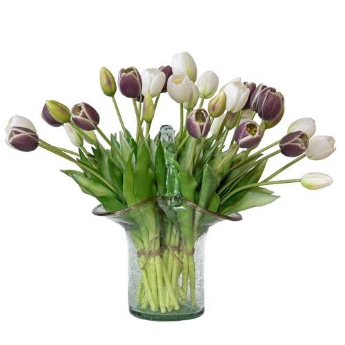 DUYONE 40Pcs Artificial Tulips Flowers, Soft Touch Realistic Latex Tulips Bouquet for Home Office Wedding Party Garden Decor, Fake Flowers for Dining Table Living Room Spring-B 40pcs,Dark Plum Set - color: B Style-40pcs Dark Plum Set(no Vase)