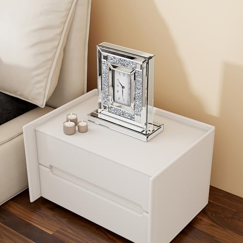 SHYFOY Mirrored Desk Clock,13x12 Luxury Silent Table Clock - color: Silver, size: 13x12INCH