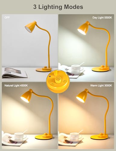 BOHON LED Desk Lamp with USB Charging Port 3 Color Modes Fully Dim, Yellow - color: Bright Yellow