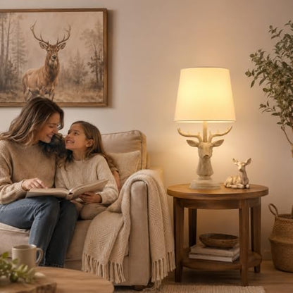 Cabin Lodge Deer Table Lamp.Woodland Animal Lamp for Bedroom or Nursery - color: Deer-Novelty Brown White