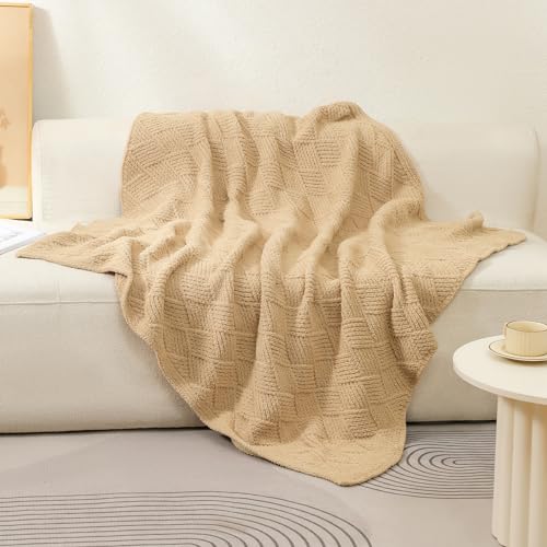 Premium Minky Throw Blanket, Soft Plush Lightweight Cozy Touch - color: Argyle Knit Camel, size: Throw(50″x60″)