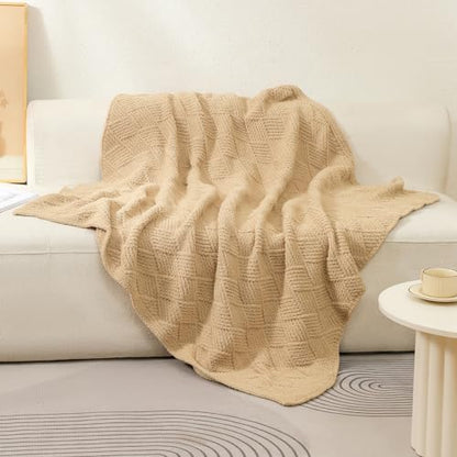 Premium Minky Throw Blanket, Soft Plush Lightweight Cozy Touch - color: Argyle Knit Camel, size: Throw(50″x60″)