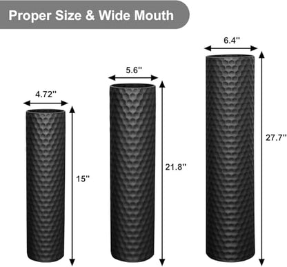 Tall Black Floor Vase 3 Pack, Extra Large Decorative Metal Standing Vases for Living Room Corner Office Home - style: Uncovered