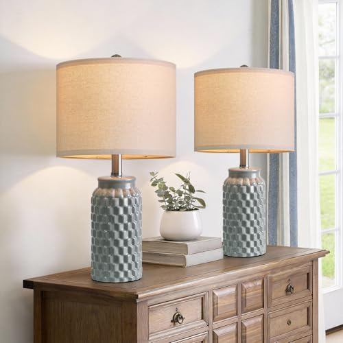 USumkky 20.5" Ceramic Table Lamps Set of 2, Modern Farmhouse Boho Bedside Lamps for Bedroom, Nightstand Lamps for Living Room End Tables, Small Desk Lamps, Grey - color: 20.5" Grey