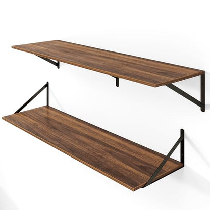 Heimlove 40W x 12D Deep Floating Shelves Set of 2 Walnut - color: Walnut With Black Metal Bracket, size: 40Wx12Dx5.8H