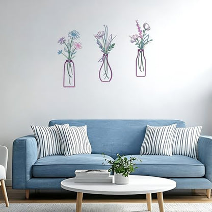 Embewhis Wall Decor Metal Flowers 3pcs, Rustic Farmhouse Flower Sculptures, 13.7" Wall Art Decor, Drill-Free Install Option for Living Room, Kitchen, Bedroom & Bathroom - size: D