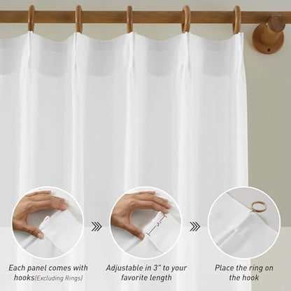 KangBang White Sheer Curtains 144 Inches Long Pinch Pleated 2 Panels - color: White, size: 42"W x 144"L (Pack of 2)