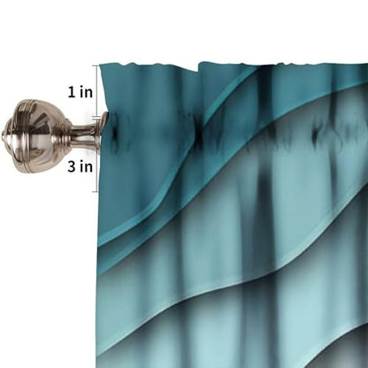 Teal Blue Beige Valance, Modern Geometric Abstract Brown Line Texture Print Blackout Rod Pocket Short Window Valance Curtain for Kitchen Cafe Bedroom Living Room, 54x18inch - color: Marble-25
