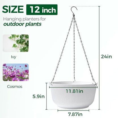 T4U Hanging Planters for Indoor Outdoor, 12 Inch Self Watering Pots, 2 Pack - size: 12 Inch