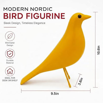 Mid Century Modern Bird Figurine, Resin Shelf Decor Accent (Yellow) - color: Yellow