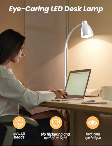 BOHON LED Desk Lamp with USB Charging Port, 3 Color Modes Dimmable, White - color: White