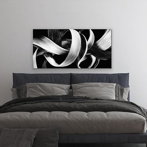 Modern Abstract Wall Art Black and White Curve Line Decor 20"X40" - size: 20"L x 40"W
