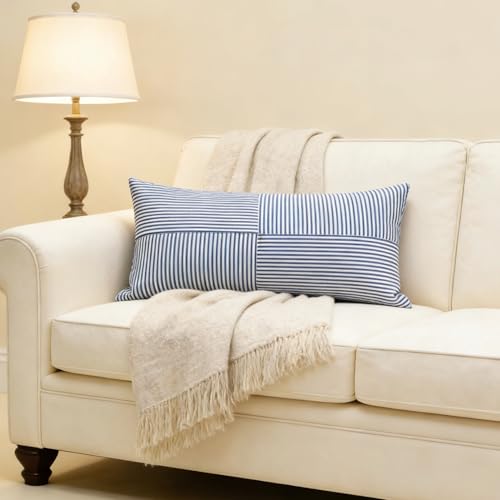 Slow Cow Lumbar Throw Pillow Cover Stripe 12 x 24 Inches Denim Blue - color: D-denim Blue, size: 24" x 12" (Pack of 1)