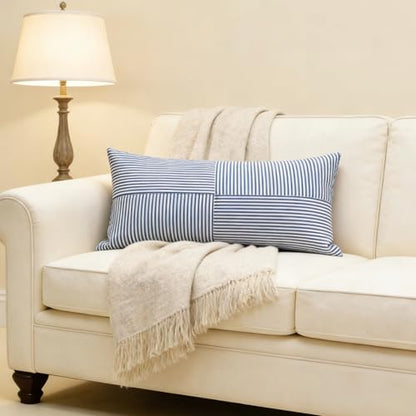 Slow Cow Lumbar Throw Pillow Cover Stripe 12 x 24 Inches Denim Blue - color: D-denim Blue, size: 24" x 12" (Pack of 1)