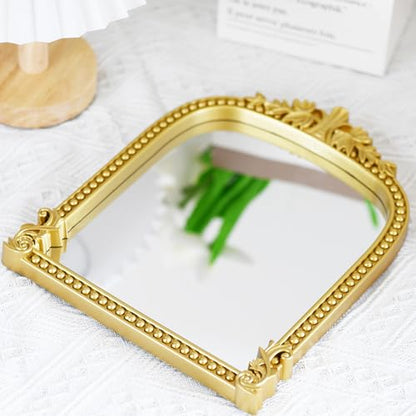 Small Gold Plastic Arched Makeup Mirror (10.6x8.6 inch) - color: Gold