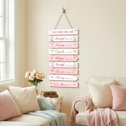 Pink Christian Decor for Girls, Bows Girl Room Wall Art Decor - style: Christian Bows