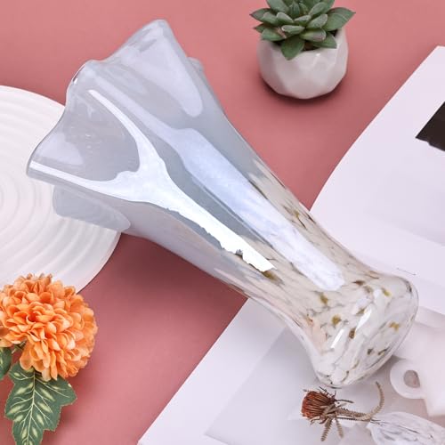 9.0" H Blue White Glass Vases for Flower, Unique Hand Blown Glass Vase - color: Blue White