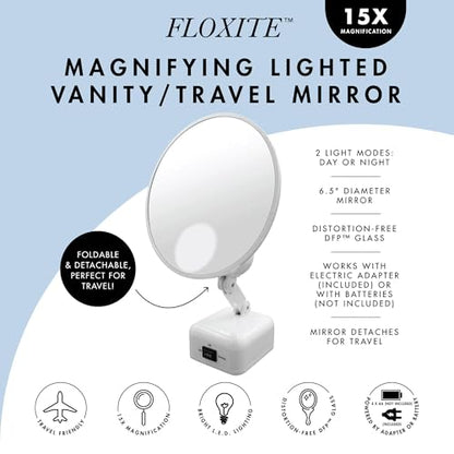 Floxite FL-615-2 15X Magnifying Mirror with Light