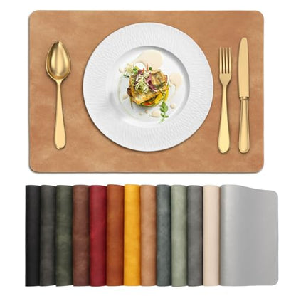 UnivoColors Placemats,Heat Resistant Placemats Set of 4 Washable 12 x 17 Inch,Waterproof Table Mats,Wipeable Pu Place Mats for Kitchen,Dining Room.Camel - color: Washed Camel