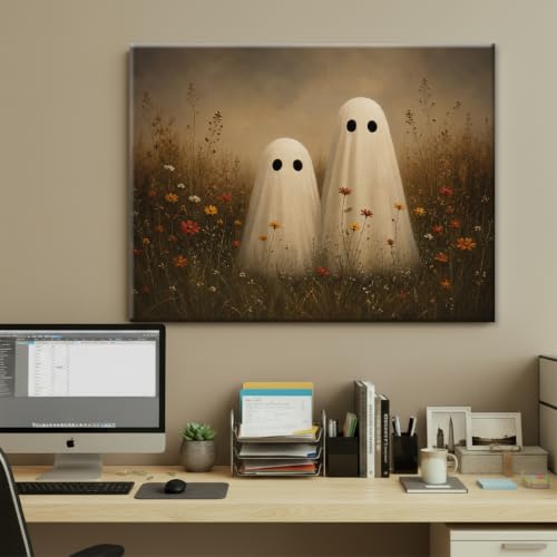 Halloween Wall Art Decor, Ghost Couple Canvas Print Framed 8x10 Inch - color: G