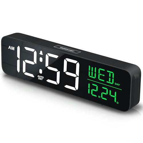 Peakeep Large Display Digital Alarm Clock for Bedroom with Date Day of Week - color: White and Green