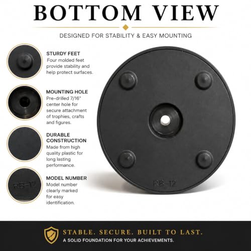 Premium Black Gloss Display Pedestal Base – Weighted Round Stand for Trophies, Figurines & Crafts - size: Medium