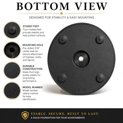 Premium Black Gloss Display Pedestal Base – Weighted Round Stand for Trophies, Figurines & Crafts - size: Medium