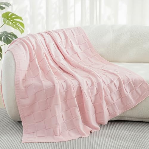 Whale Flotilla Checkered Knit Throw Blanket for Couch, Pink - color: Pink, size: 50x60 Inch