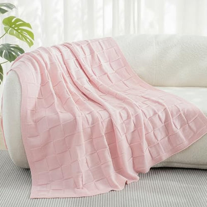 Whale Flotilla Checkered Knit Throw Blanket for Couch, Pink - color: Pink, size: 50x60 Inch