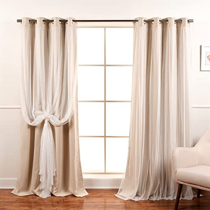 Best Home Fashion Set of 2 Lace Tulle Overlay Thermal Insulated Solid Blackout, Stainless Steel Nickel Grommet Window Panels for Bedroom, Living Room, Dining Room - 52" W x 63" L, Biscuit - color: Biscuit, size: 52"W x 63"L (Pack of 2)