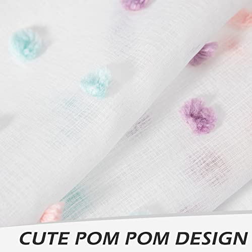 MYSKY HOME Rainbow Pom Pom Sheer Curtains for Small Windows 45 Inch Pack-2 - color: Rainbow Pom Pom, size: 50"W x 45"L (Pack of 2)