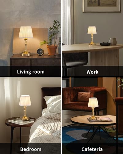 KDG Gold Cordless Table Lamps Set of 2, Beige Fabric Shade Small Desk Lamp - color: Gold + White Lampshde (2 Pack)