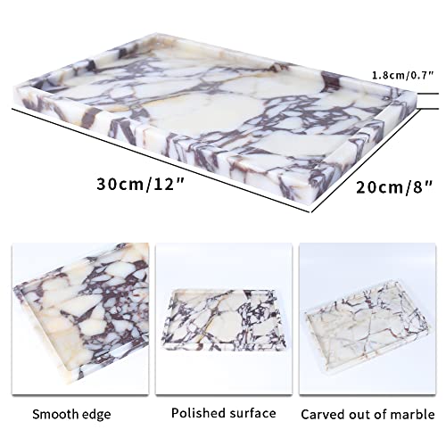 Real Luxurious Natural Marble Vanity Tray Genuine Marble/Stone Storage Tray for Home Decor Bathroom/Kitchen/Vanity/Dresser Non-Resin/Non-Ceramic - color: Engraving Tray-purple, size: 12" x 8" x 0.6"