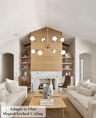 LASENCHOO 8 Lights Plug in Chandelier Gold, Sputnik Hanging Lights Fixture - color: 8 Lights-Gold-E26-Plug In, size: 8 Lights