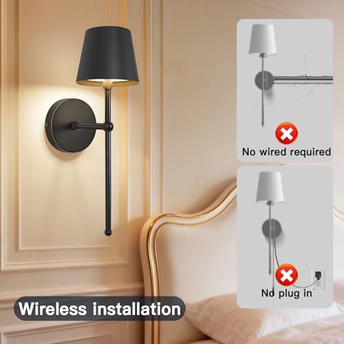 TaoFiaCo Battery Operated Wall Sconces Set of 2,Wireless Wall Sconce Black