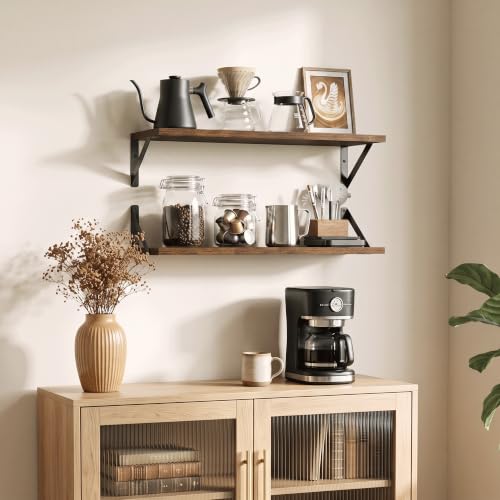 Axeman 18 Inch Floating Shelves, 8 Inch Deep Brown Wall Shelves Set of 2 - color: Rustic Brown, size: 18 Inch