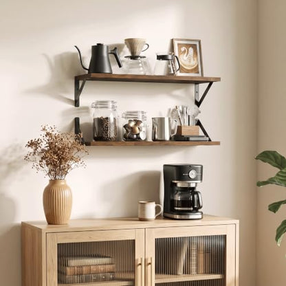 Axeman 18 Inch Floating Shelves, 8 Inch Deep Brown Wall Shelves Set of 2 - color: Rustic Brown, size: 18 Inch