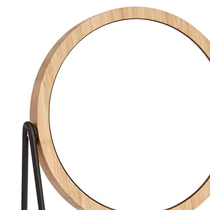 Amazon Basics Vanity Round Tabletop Mirror with Bamboo Rim, Double Sided Magnifying, 360° Rotation, Black, 7.2" L x 2.9" W (Pack of 6) - size: 7.2"L x 2.9"W (Pack of 6), style: Bamboo Rim Without Base