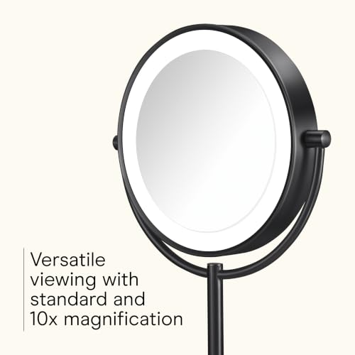 Conair LED Vanity Mirror, Double-Sided, 10x Maginification, Matte Black - color: Matte Black, size: 16"L x 10.3"W