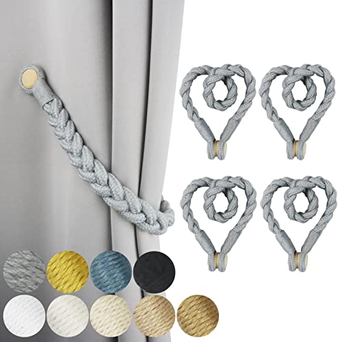 Magnetic Soft Curtain Tiebacks Rope Cotton Window Curtain Holdbacks Porlau - color: Grey, size: 4 Pack