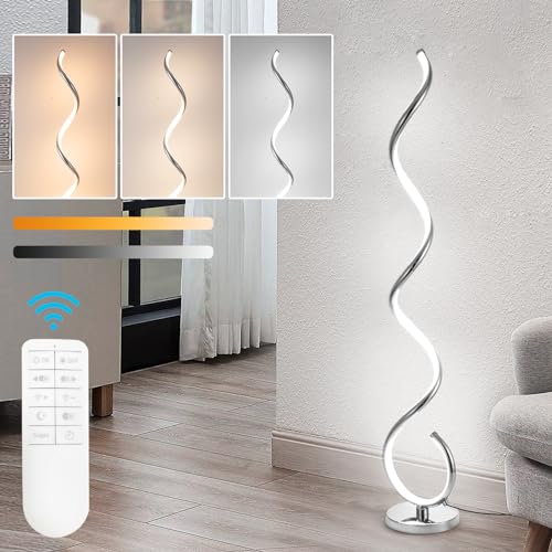 ADISUN LED Modern Floor Lamp for Living Room, Spiral Floor Lamp for Bedroom, 48W Dimmable Floor Lamps for Living Room Office Dining Room-Silver Remote Control - color: Silver