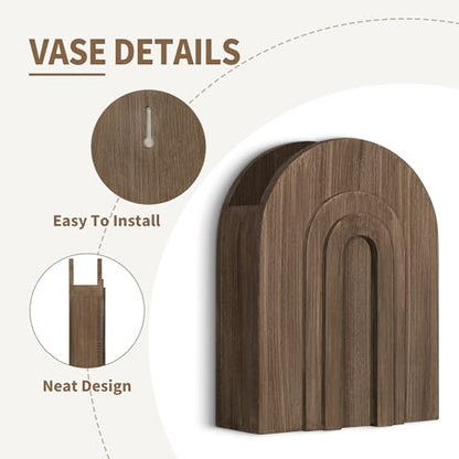 2 Pack Natural Wooden Wall Vase Set for Pampas Grass and Dried Flowers - color: Natural-natural