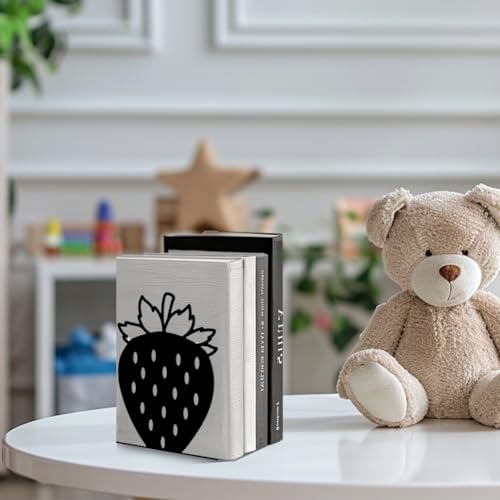 Peacoblue 5.3"x4.3"x6.1" Metal Bookends, Heavy Duty Book Ends for Shelves - style: Strawberry