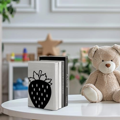 Peacoblue 5.3"x4.3"x6.1" Metal Bookends, Heavy Duty Book Ends for Shelves - style: Strawberry