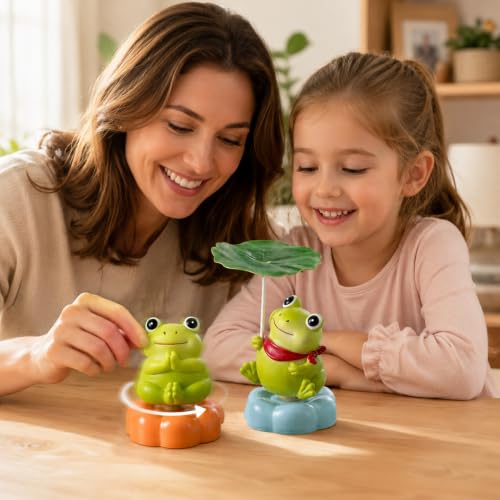2Pcs Rotating Ceramic Frog Decor for Desk Room Miniature Garden Car, Gifts